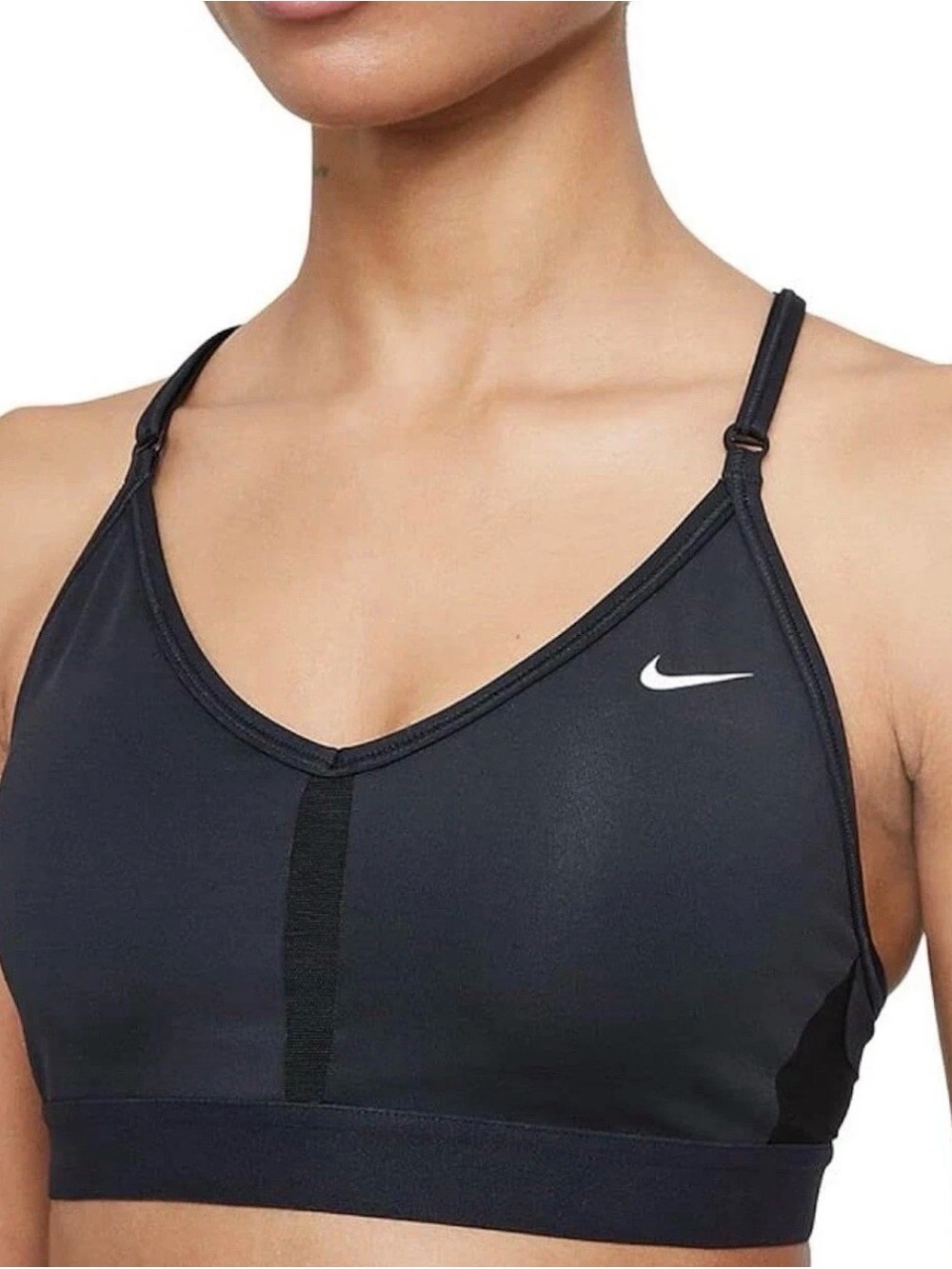 Nike Black Sports Bra with White Swoosh - Adjustable Straps